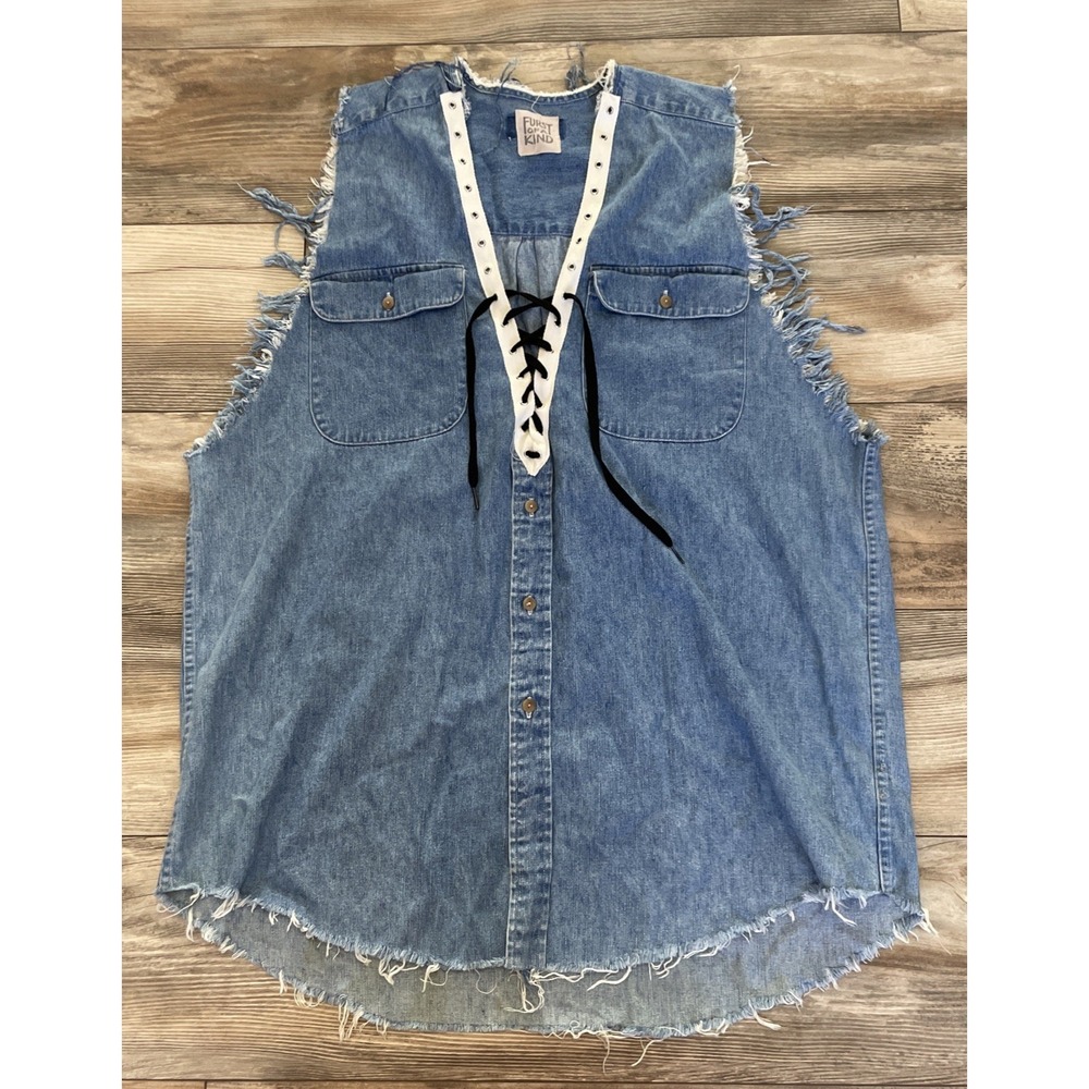 Furst of a Kind‎ Blue lace up front Jean Grunge Shirt size XL